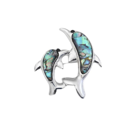 Two Dolphins Swimming Brooch
