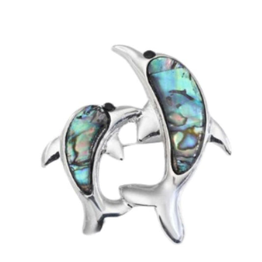 Two Dolphins Swimming Brooch
