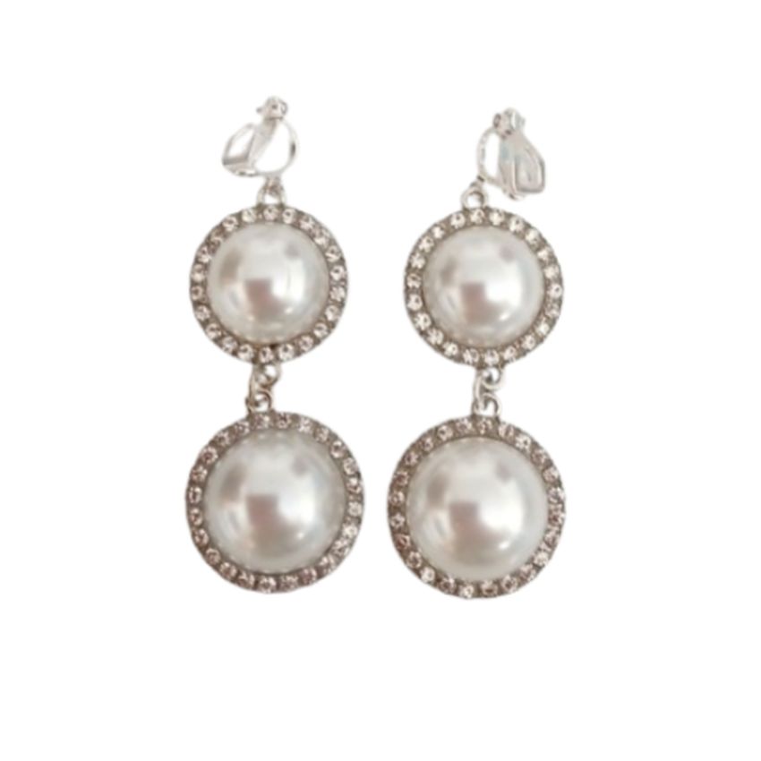 Two Large Pearl Clip On Earrings
