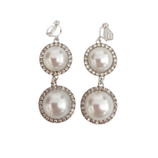 Two Large Pearl Clip On Earrings