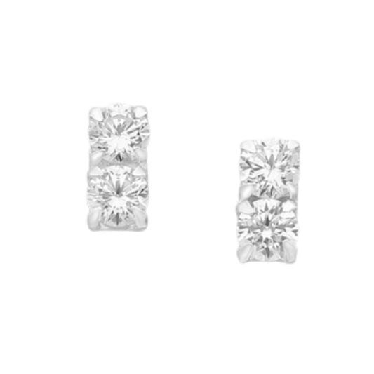 Two Stone Tiny Sterling Silver Earrings