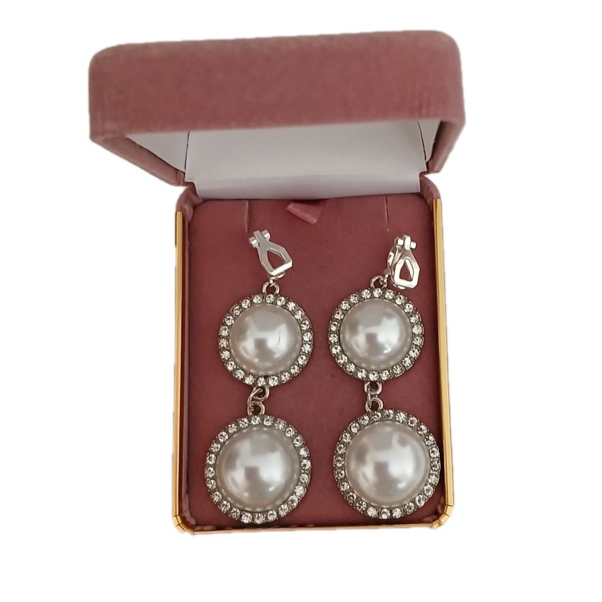 Two Large Pearl Clip On Earrings()
