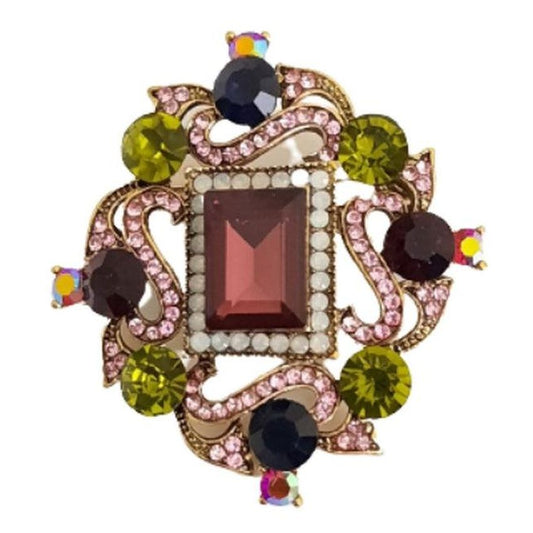 Unusual Design Green And Pink Brooch
