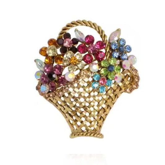 Vase Of Flowers Crystal Brooch