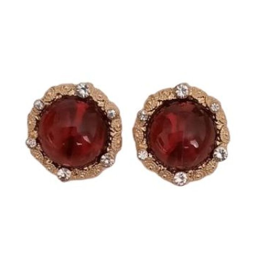 Very Large Red Crystal Clip On Earrings