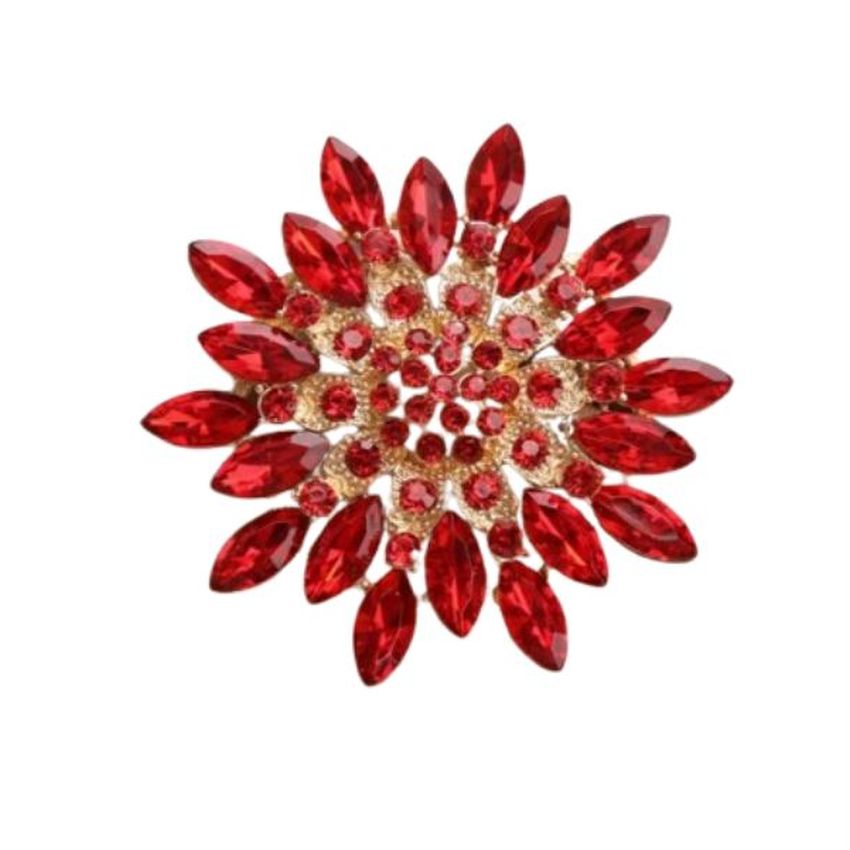 Very Large Red Cubic Zirconia Flower Brooch