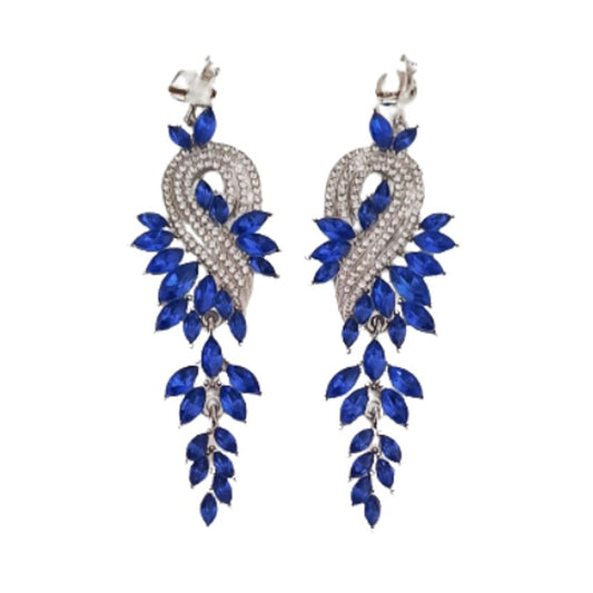 Very Long Blue Fancy Clip On Earrings