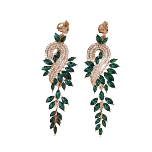 Very Long Green Fancy Clip On Earrings