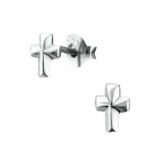 Very Small Square Cut Sterling Silver Cross Earrings