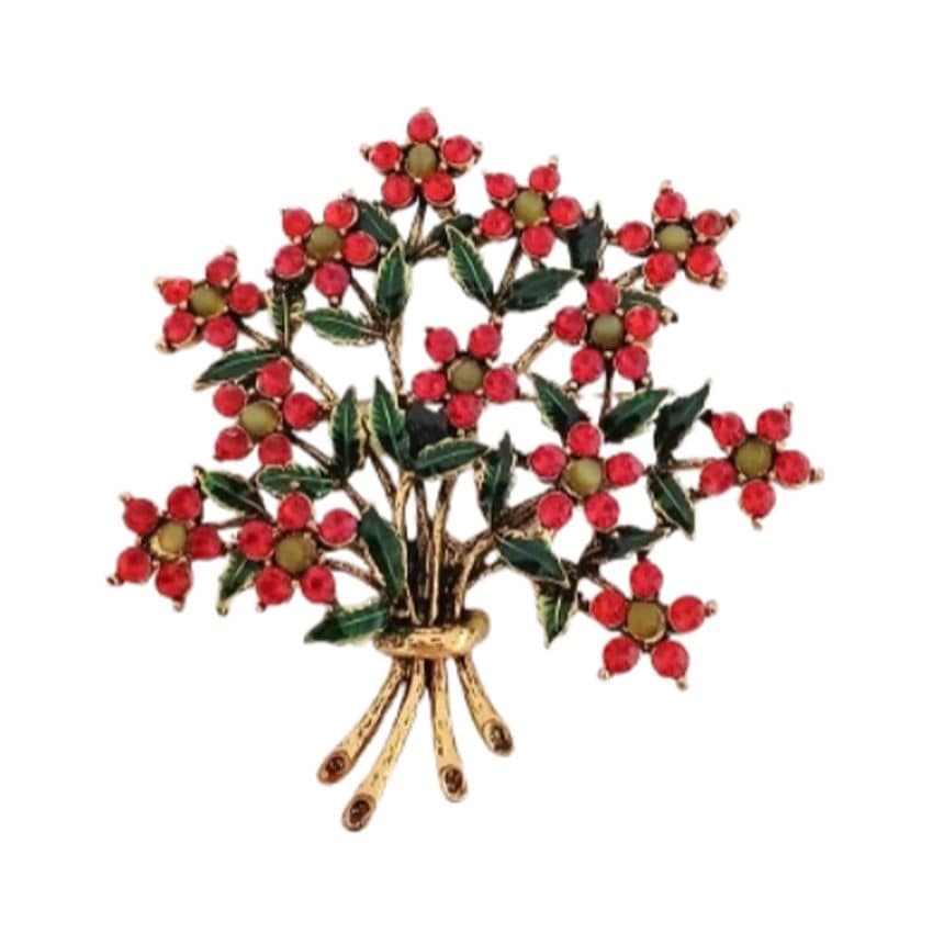 Very Large Red Cubic Zirconia Flower Brooch