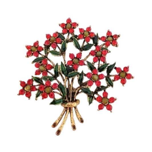 Very Large Red Cubic Zirconia Flower Brooch