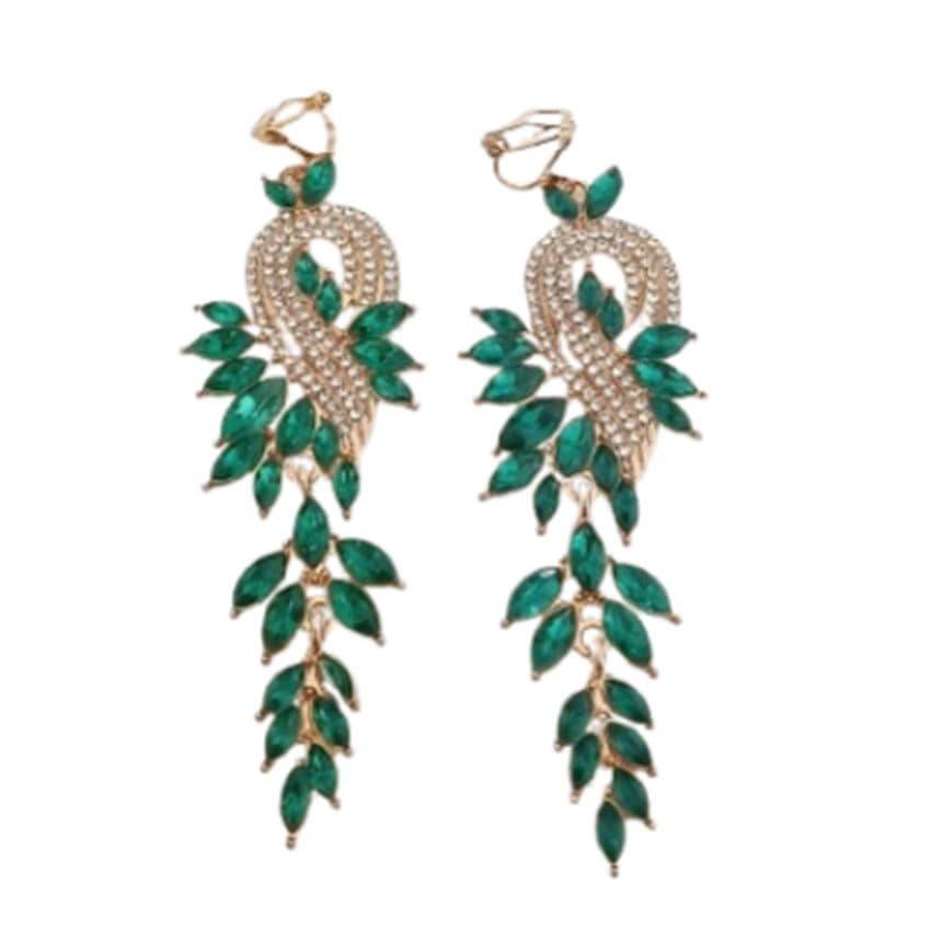 Very Long Green Fancy Clip On Earrings