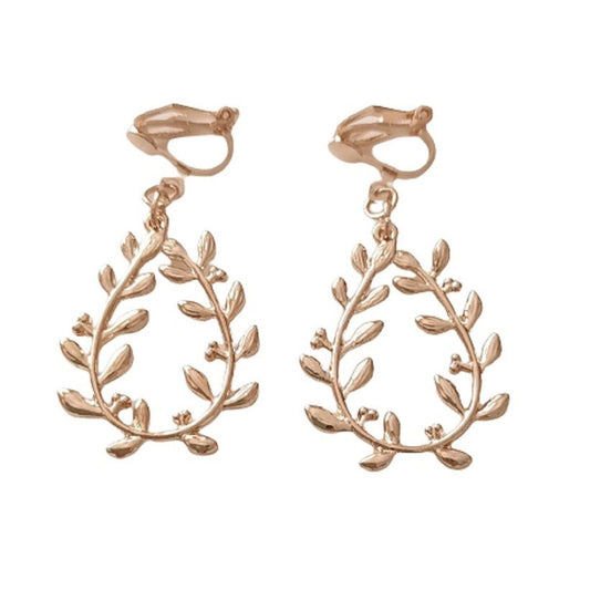 Vine Design Gold Clip On Earrings