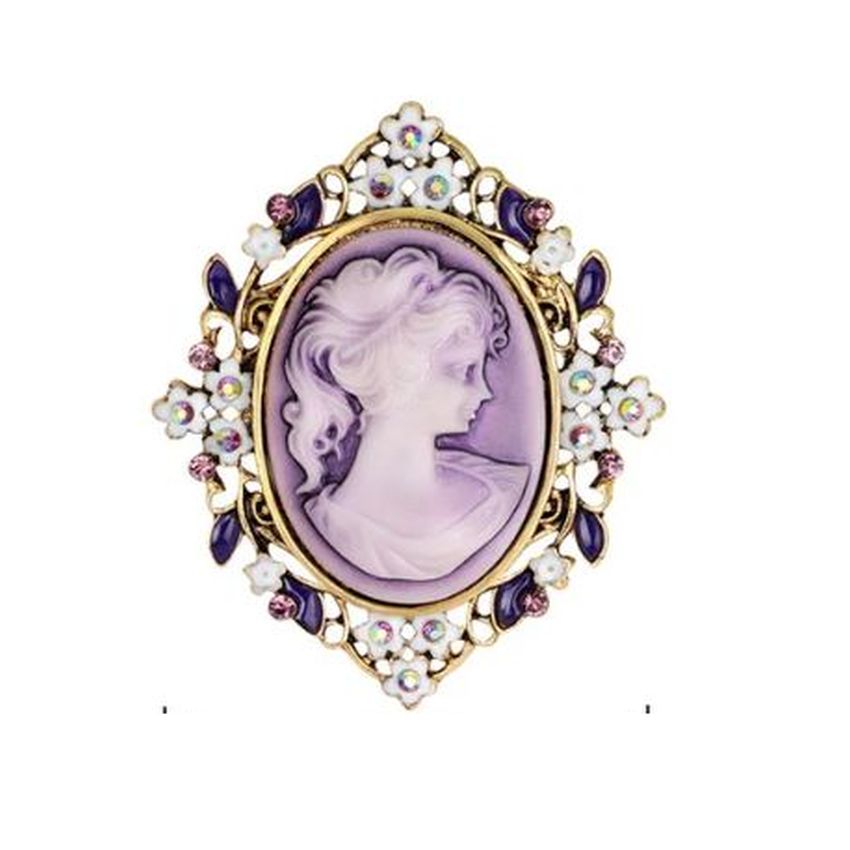 Vintage Crystal Set Traditional Cameo Brooch