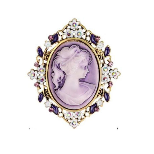 Vintage Crystal Set Traditional Cameo Brooch