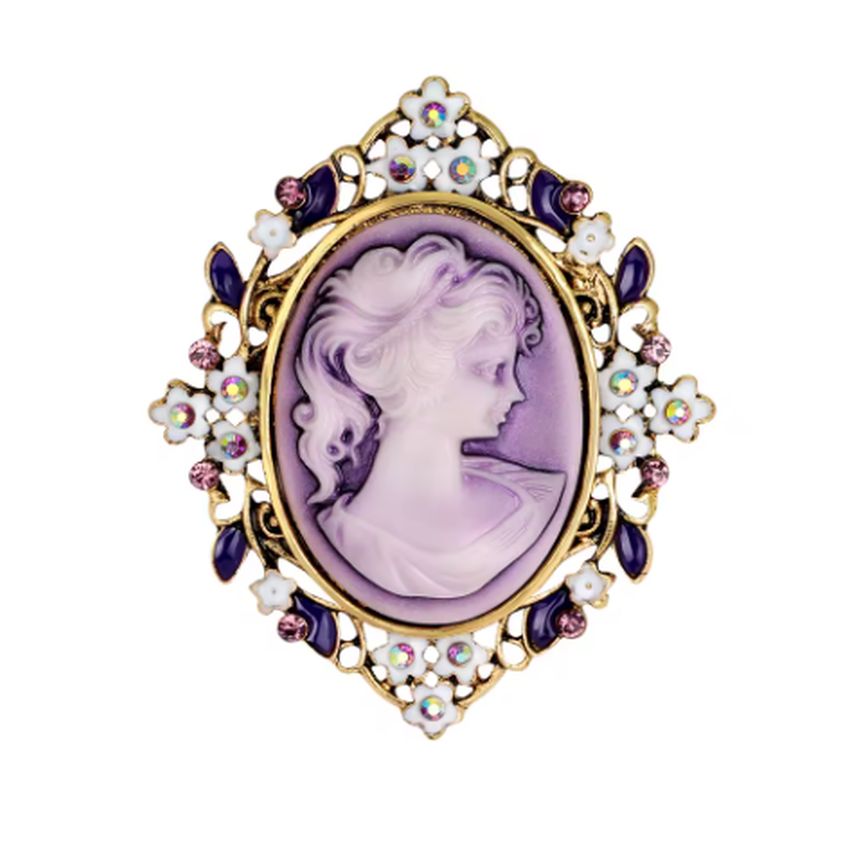 Vintage Crystal Set Traditional Cameo Brooch