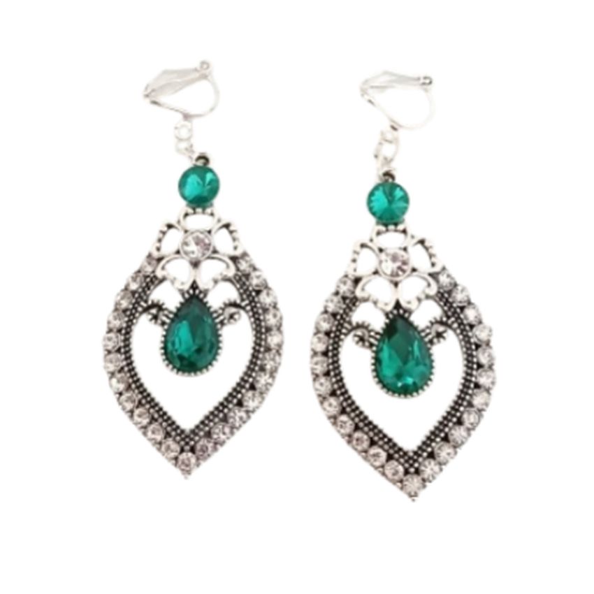 Vintage Design Emerald Green Clip On Earrings