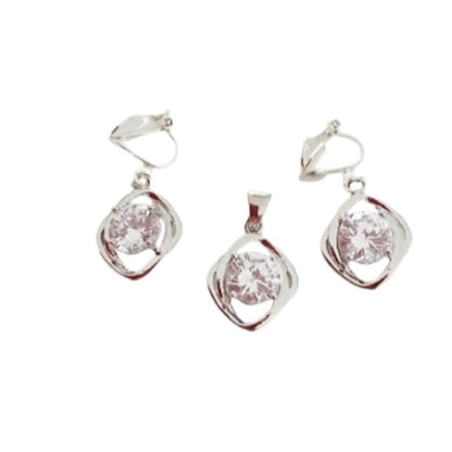 Wave Frame Silver Clip On Earrings Set