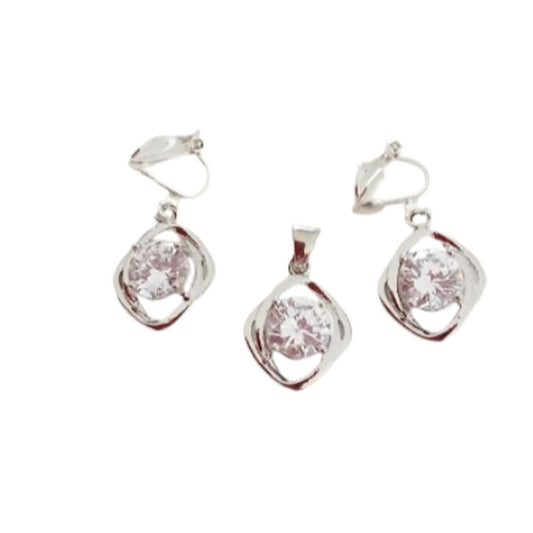 Wave Frame Silver Clip On Earrings Set