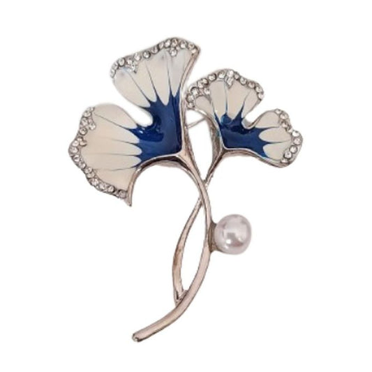 White And Blue Diamante Flower Brooch