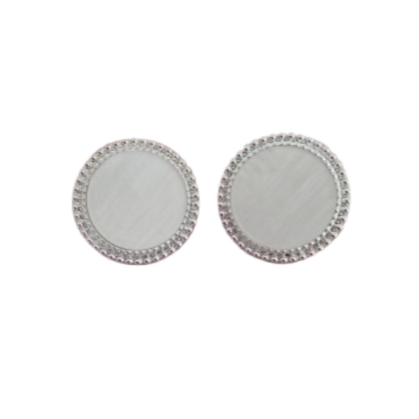 White Button Silver Clip On Earrings