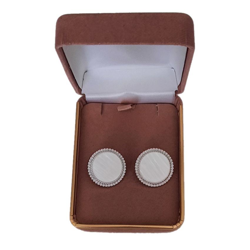White Button Silver Clip On Earrings(2)