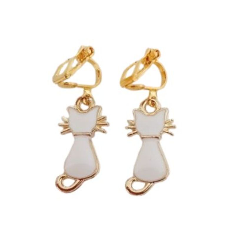 White Cat Clip On Earrings