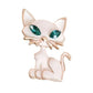 White Cat With Green Crystal Eyes Brooch