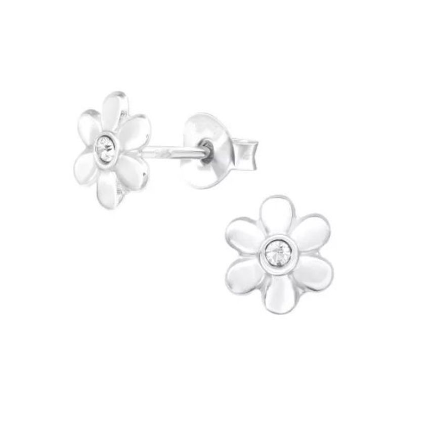 White Cubic Zirconia Childs Flower Earrings