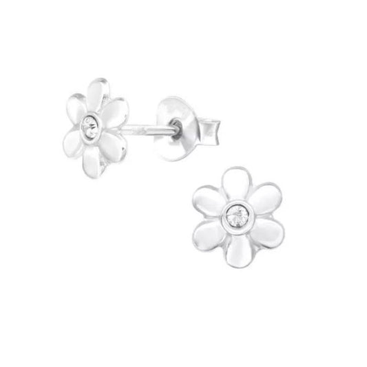 White Cubic Zirconia Childs Flower Earrings