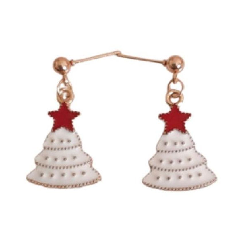 White Dangly Christmas Tree Earrings