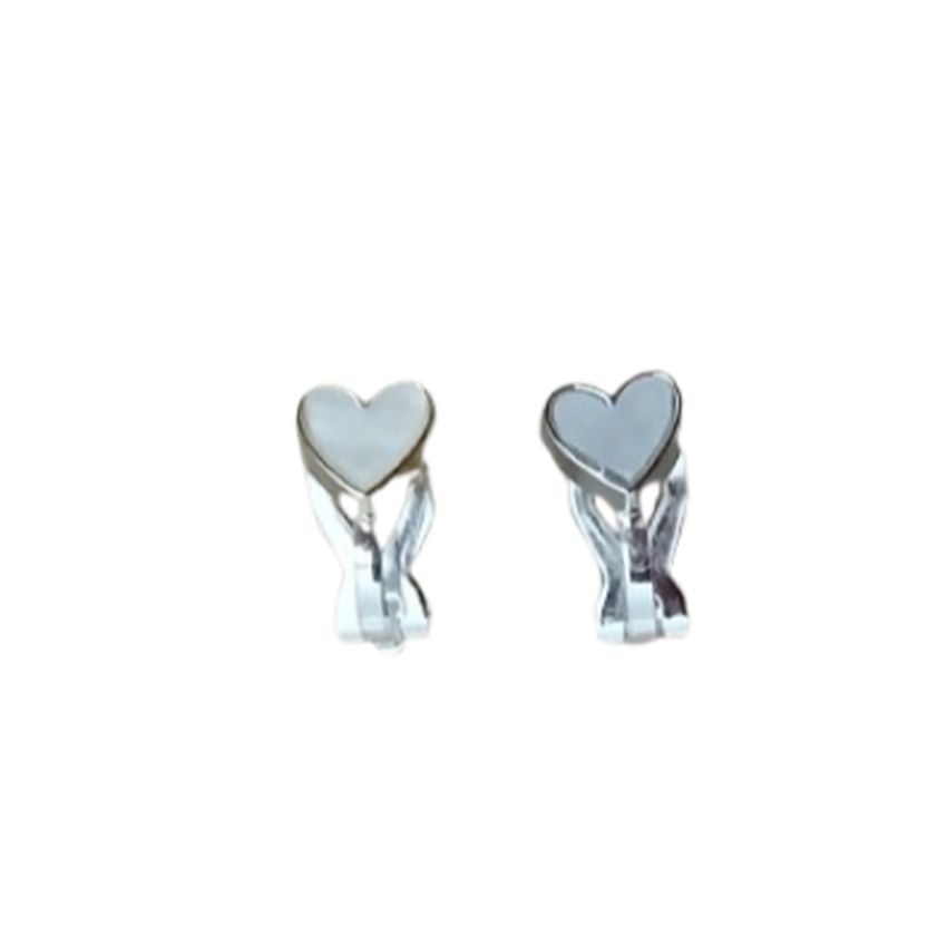 White Heart Communion Clip On Earrings