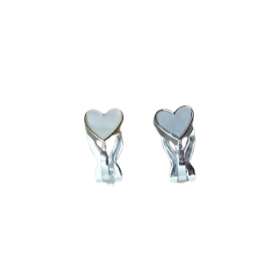 White Heart Communion Clip On Earrings