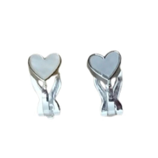 White Heart Communion Clip On Earrings