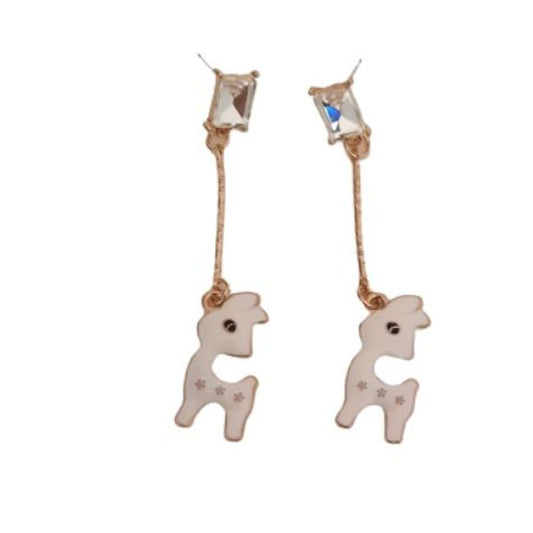 White Reindeer Dangly Earrings