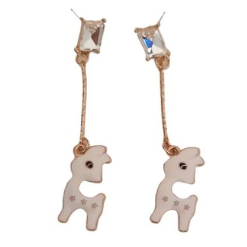 White Reindeer Long Dangly Earrings