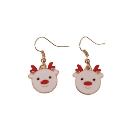 White Reindeer Face Hook Earrings