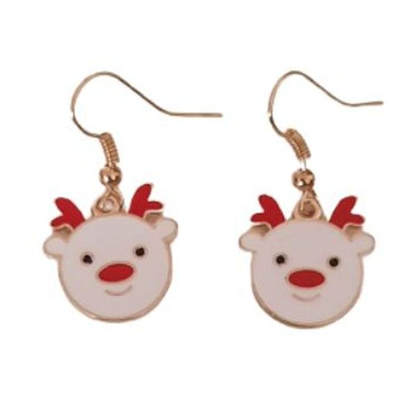 White Reindeer Face Hook Earrings