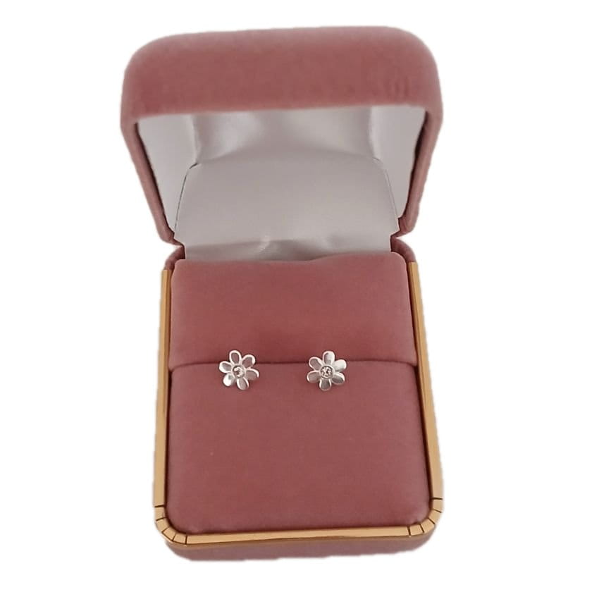 White Cubic Zirconia Childs Flower Earrings(2)