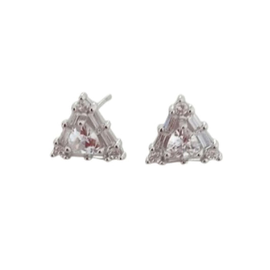 White Cubic Zirconia Triangle Shaped Baguette Stud Earrings