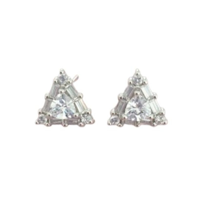 White Cubic Zirconia Triangle Shaped Baguette Stud Earrings