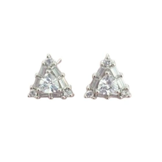 White Cubic Zirconia Triangle Shaped Baguette Stud Earrings