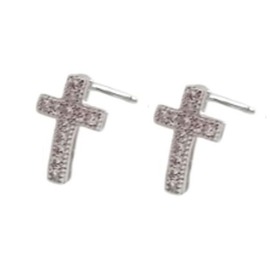 White Gold Plated Girls Communion Cross Earrings