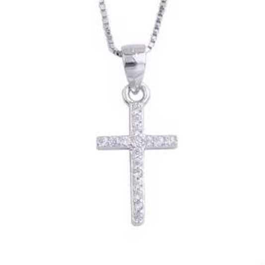 White Gold Plated Girls Cross on a Sterling Silver Chain