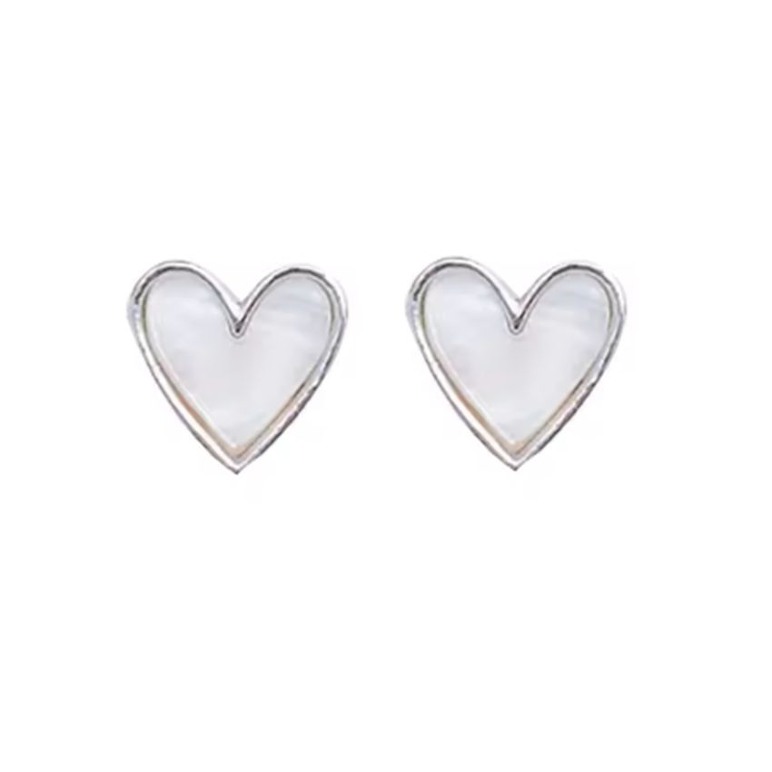 White Heart Communion Clip On Earrings