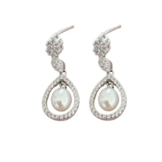 White Pearl Drop Sterling Silver Earrings