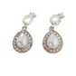 White Pearl Oval Diamante Pearl Drop Clip On Earrings