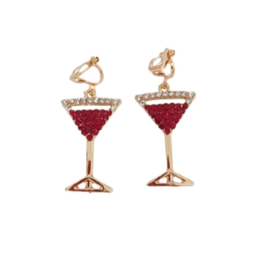 Wine Glass Diamante Clip On Earrings