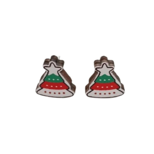 Wood Christmas Tree Earrings