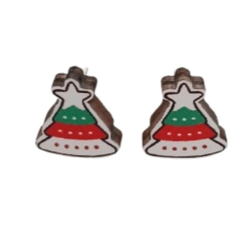Wood Christmas Tree Earrings